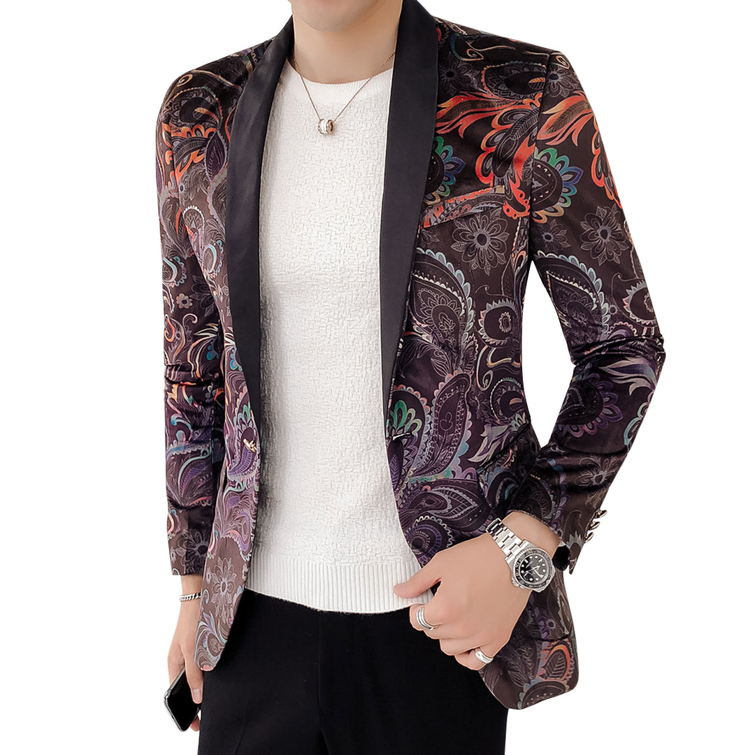 Men Blazer Fashion Printing One Button Back Slit Slim Fit Party Blazer Jacket Image 3