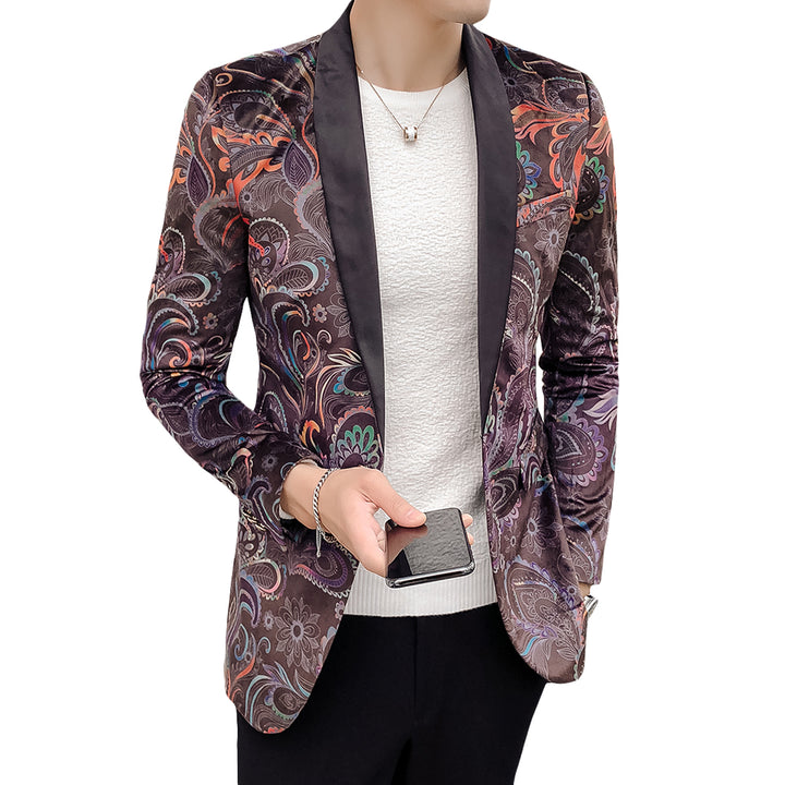 Men Blazer Fashion Printing One Button Back Slit Slim Fit Party Blazer Jacket Image 4