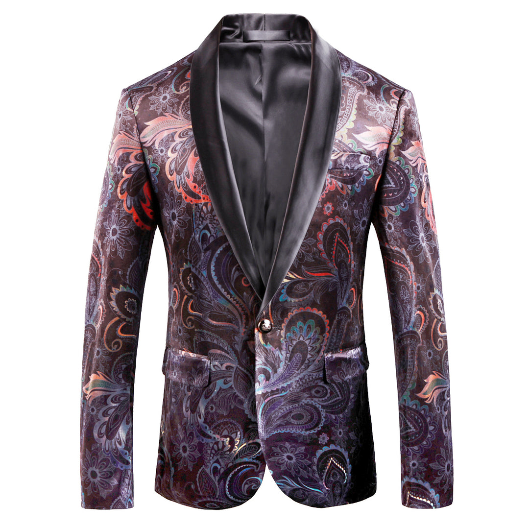 Men Blazer Fashion Printing One Button Back Slit Slim Fit Party Blazer Jacket Image 1