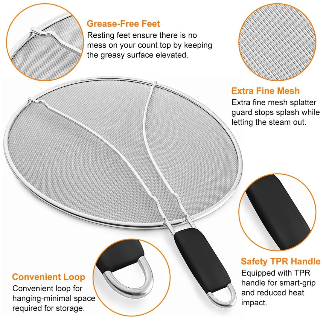 Stainless Steel Grease Splatter Screen 13in Fine Mesh Cooking Oil Shield Image 2