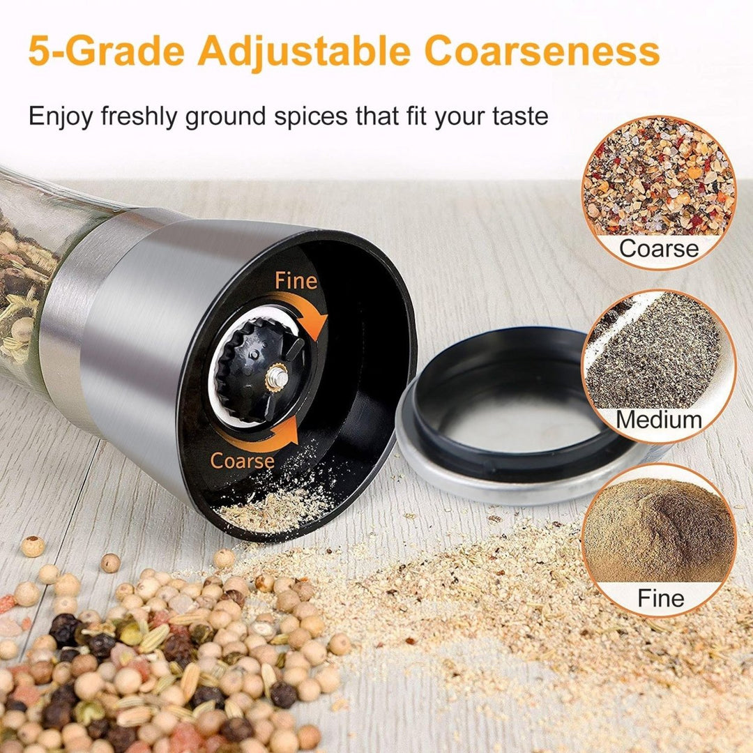 Stainless Steel Salt Pepper Grinder Tall Glass Adjustable Coarseness 304 Stainless Image 2