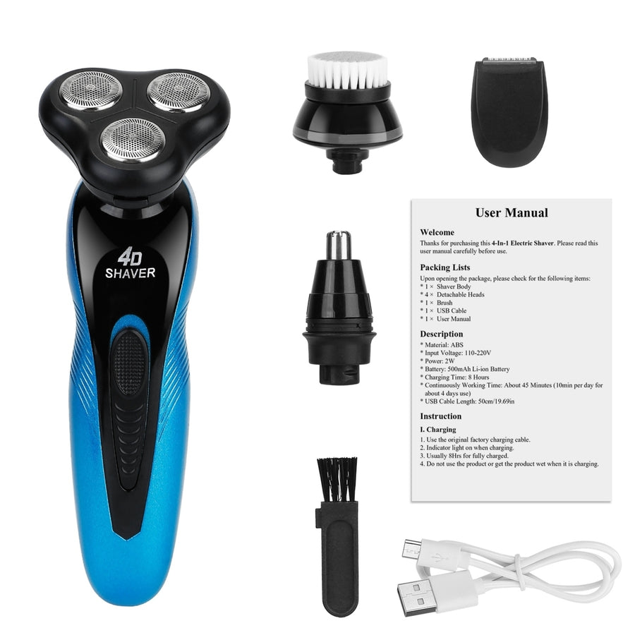 4 In 1 Electric Shaver for Men IPX7 Waterproof Cordless Rechargeable Razor Image 1