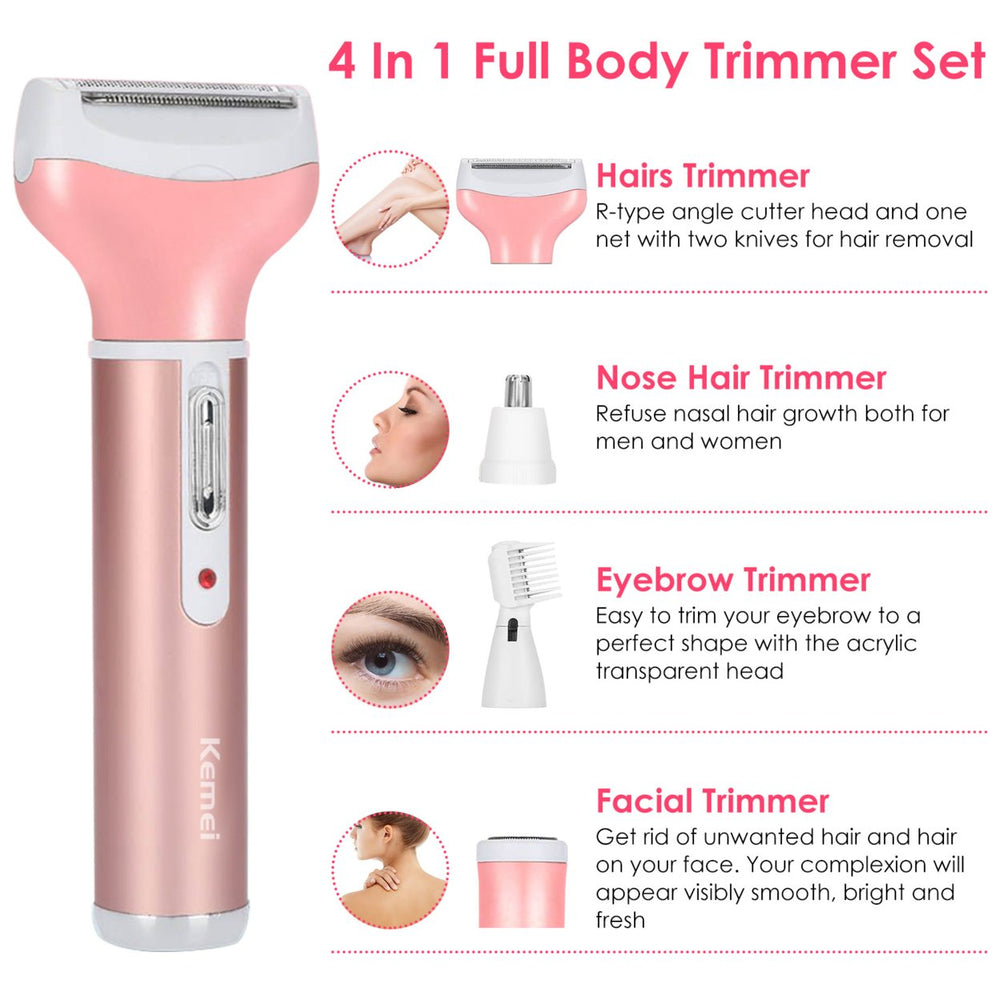 4 In 1 Women Electric Shaver Painless Rechargeable Hair Remover Eyebrow Nose Hair Cordless Trimmer Set Image 2