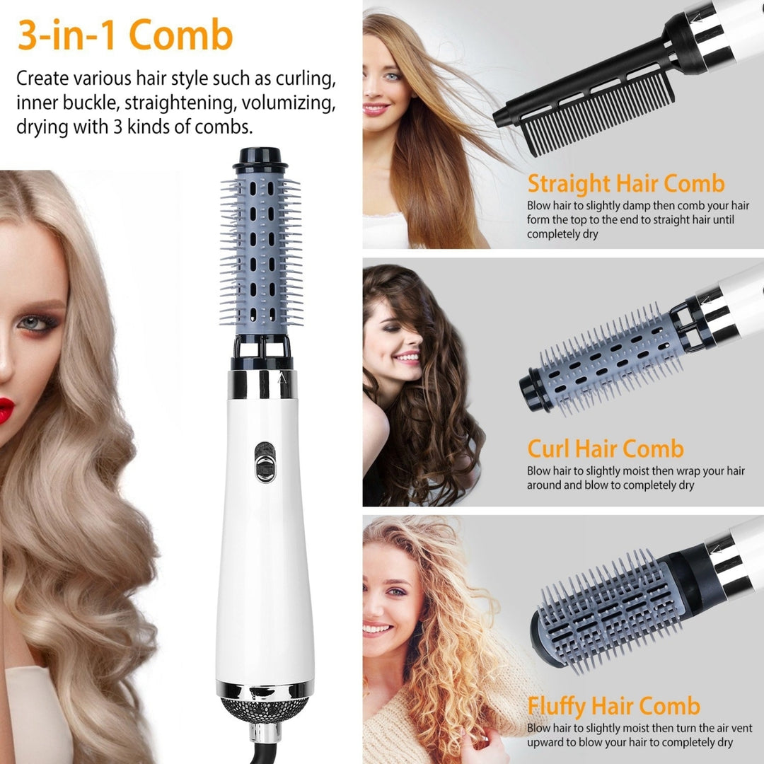 3 In 1 Hot Air Brush One-Step Hair Dryer Comb 3 Interchangeable Brush Combs Volumizer Hair Curler Straightener 66.93in Image 2
