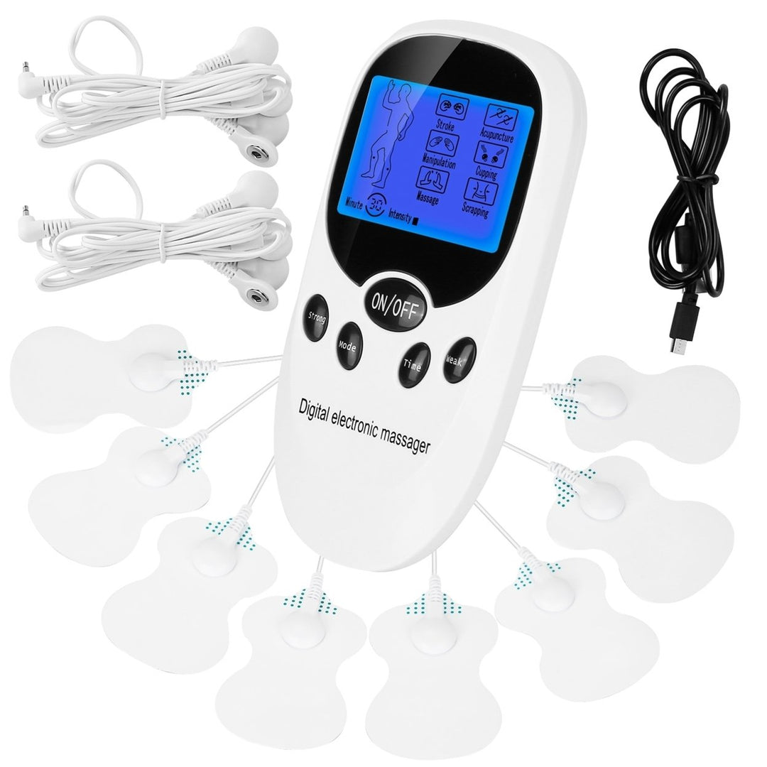 Electric Muscle Stimulator Dual Channels Pulse Massager Pain Relief Therapy Tens Device with Electrode Pads Wires Image 1