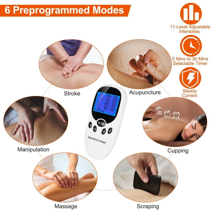 Electric Muscle Stimulator Dual Channels Pulse Massager Pain Relief Therapy Tens Device with Electrode Pads Wires Image 2