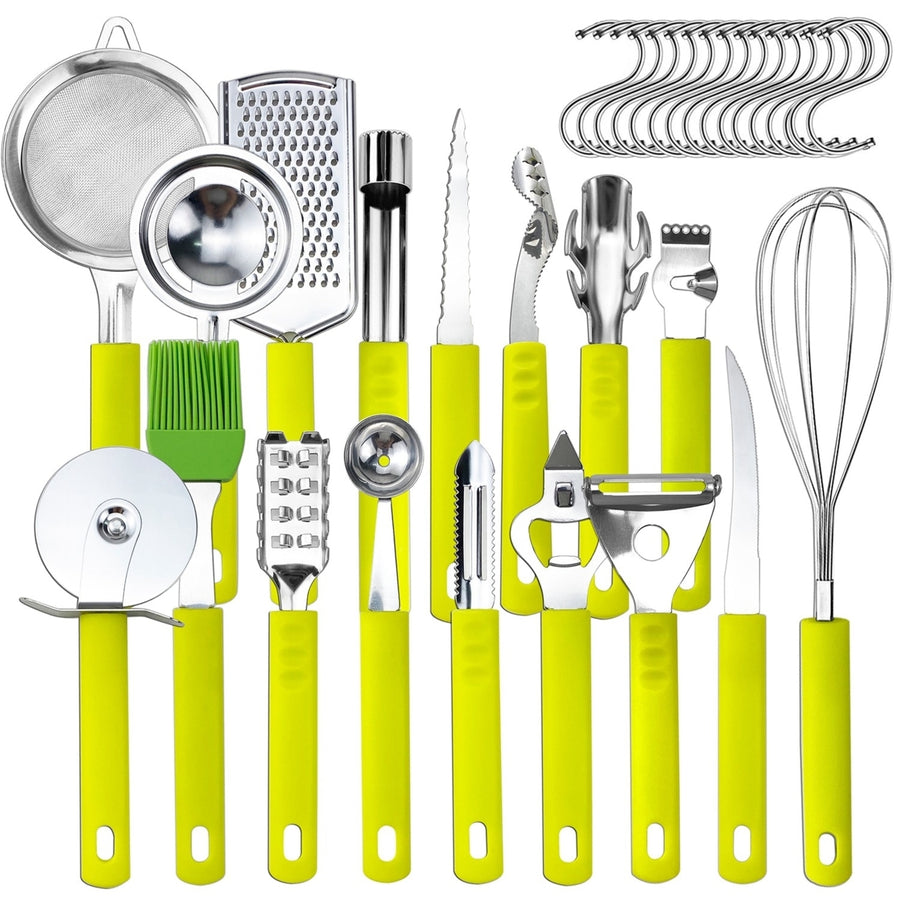 34 Pcs Kitchen Utensil Set Stainless Steel Silicone Green Cooking Tools Image 1