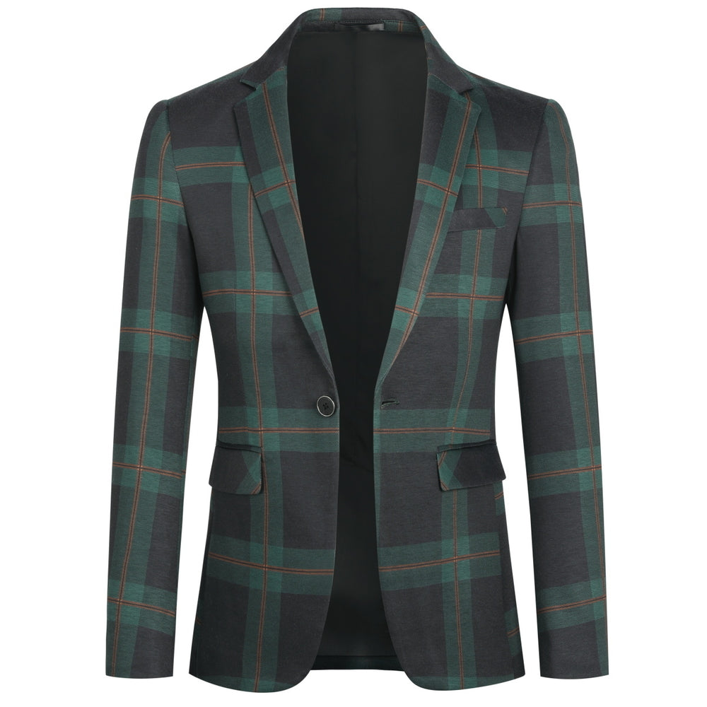 Men Slim Fit Blazer Retro Plaid Striped Jackets One Button Fashion Autumn Spring Long Sleeve Suit Blazers Outerwear Image 2