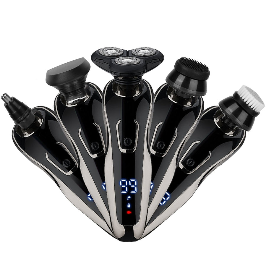 5 in 1 Electric Razor Grooming Kit Cordless Rechargeable IPX6 Waterproof Black Image 1