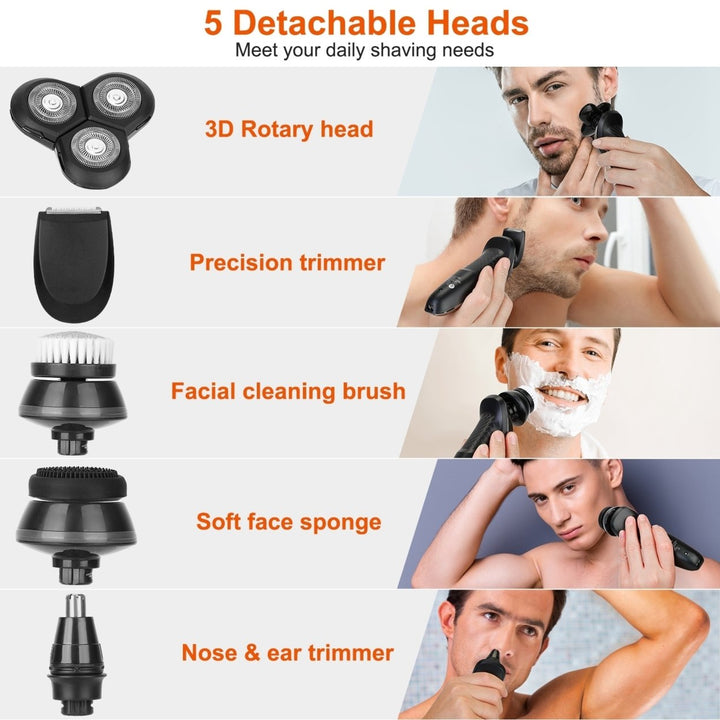 5 in 1 Electric Razor Grooming Kit Cordless Rechargeable IPX6 Waterproof Black Image 2