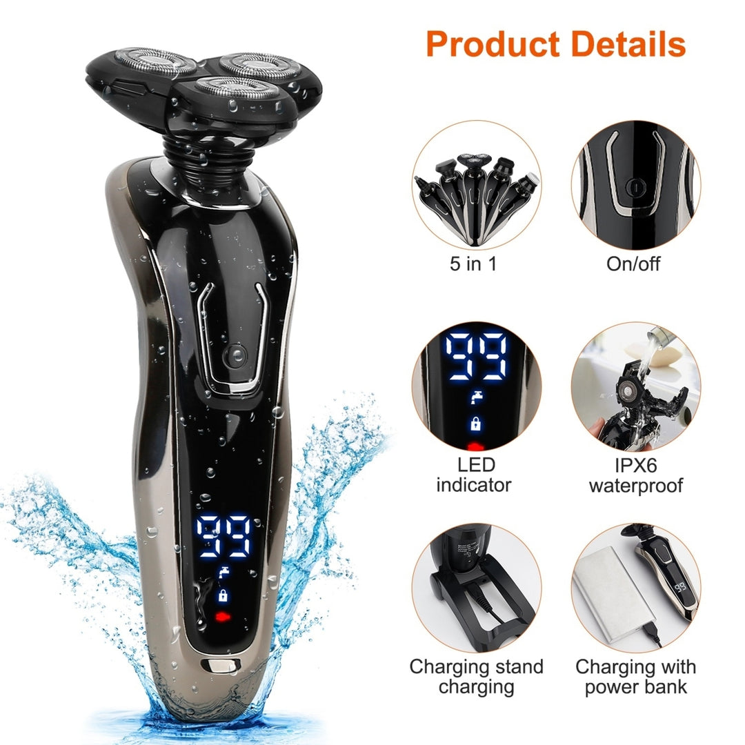 5 in 1 Electric Razor Grooming Kit Cordless Rechargeable IPX6 Waterproof Black Image 4