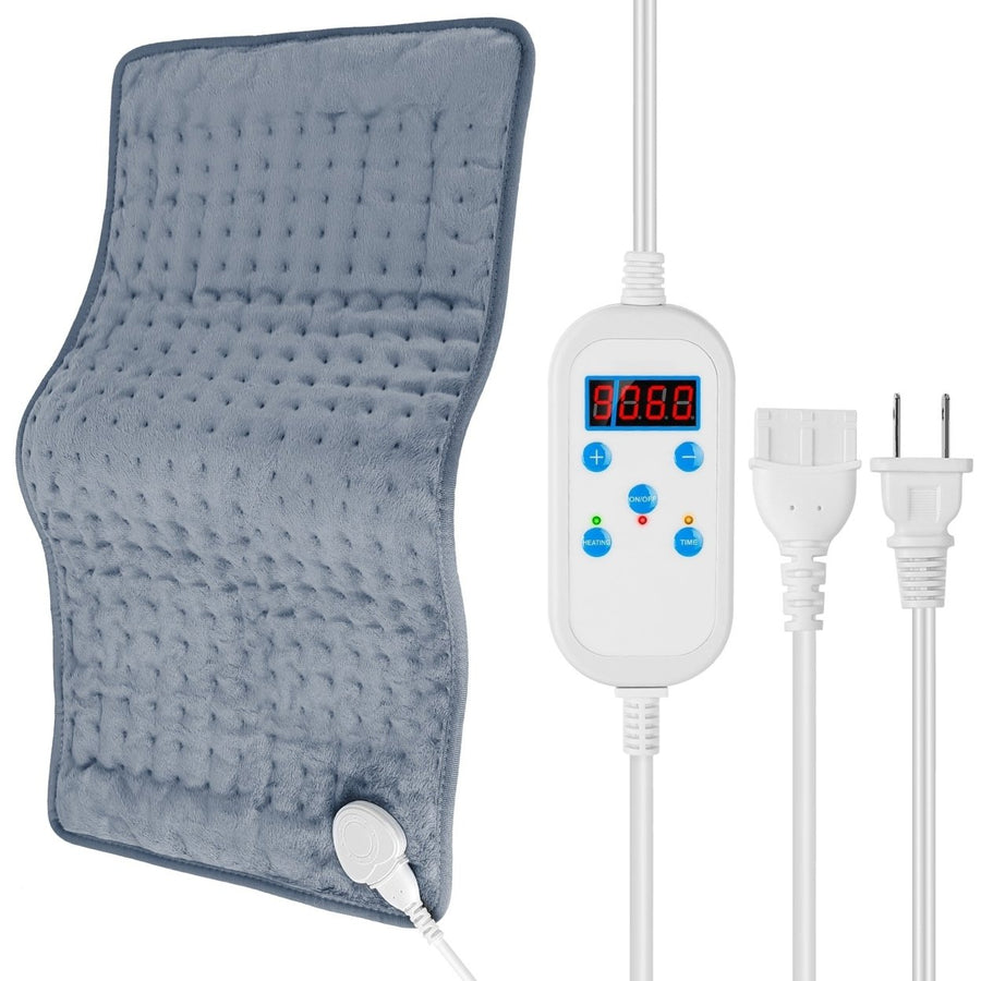 Electric Heating Pad Grey Microfiber 9 Temp Levels 4 Timer Modes 22.8x11.4in Image 1