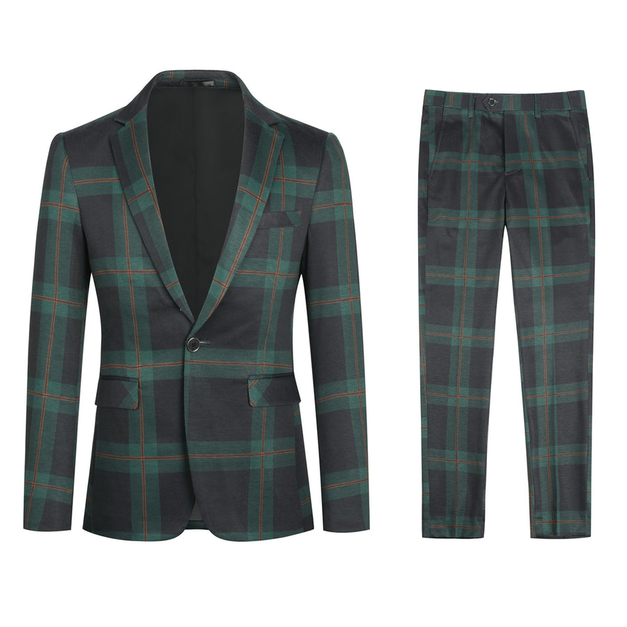 2PCS Men Suit Plaid Striped Classic Business Party Suit Slim Fit Blazer Jacket and Pants Image 1