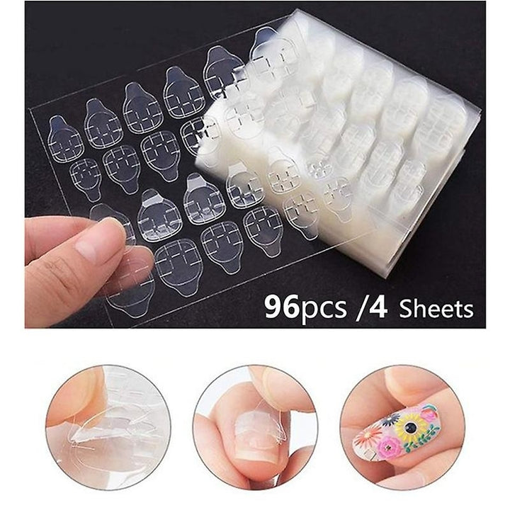 96 Pcs Double-sided Glue Nail Sticker Transparent Ahesive False Nail Tips For Fingers Image 4