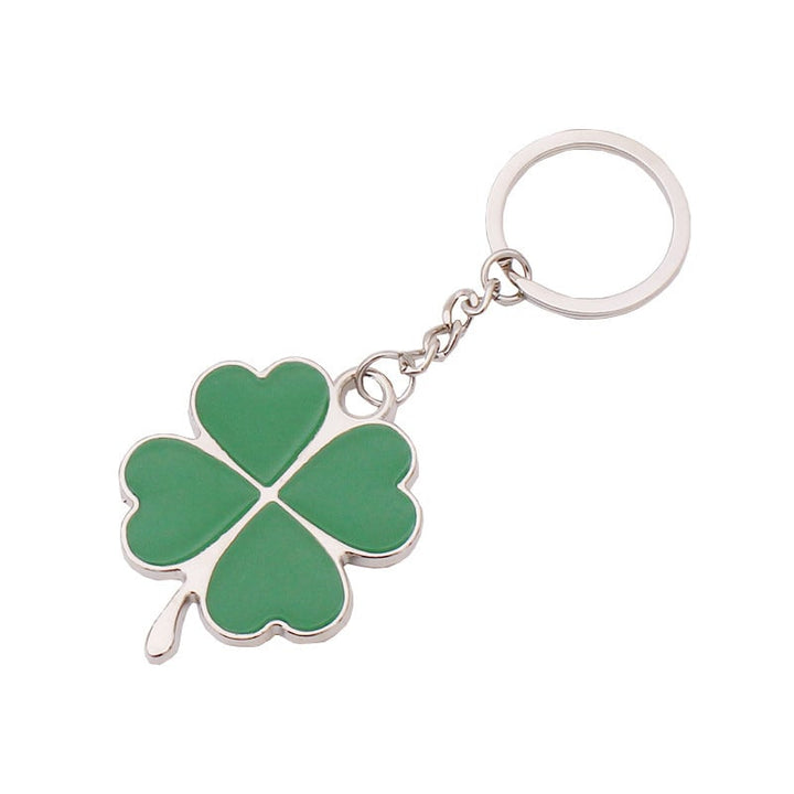 Lucky Four Leaf Clover Keychain Silver Rhodium Green Enamel 4 Leaf Clover Keyring Irish Love Key Chain St Patrick Day Image 1