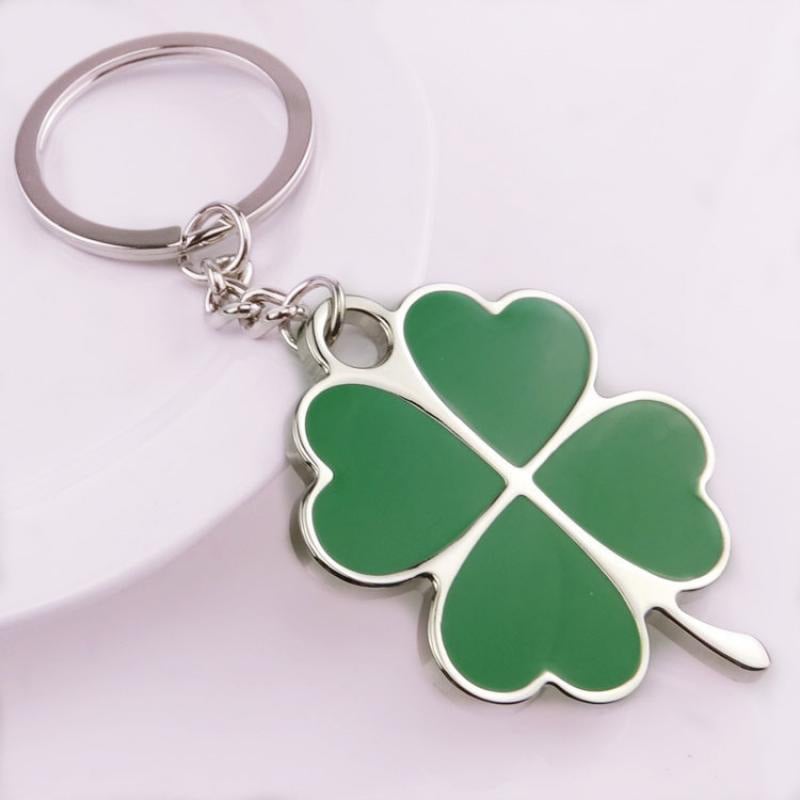Lucky Four Leaf Clover Keychain Silver Rhodium Green Enamel 4 Leaf Clover Keyring Irish Love Key Chain St Patrick Day Image 2