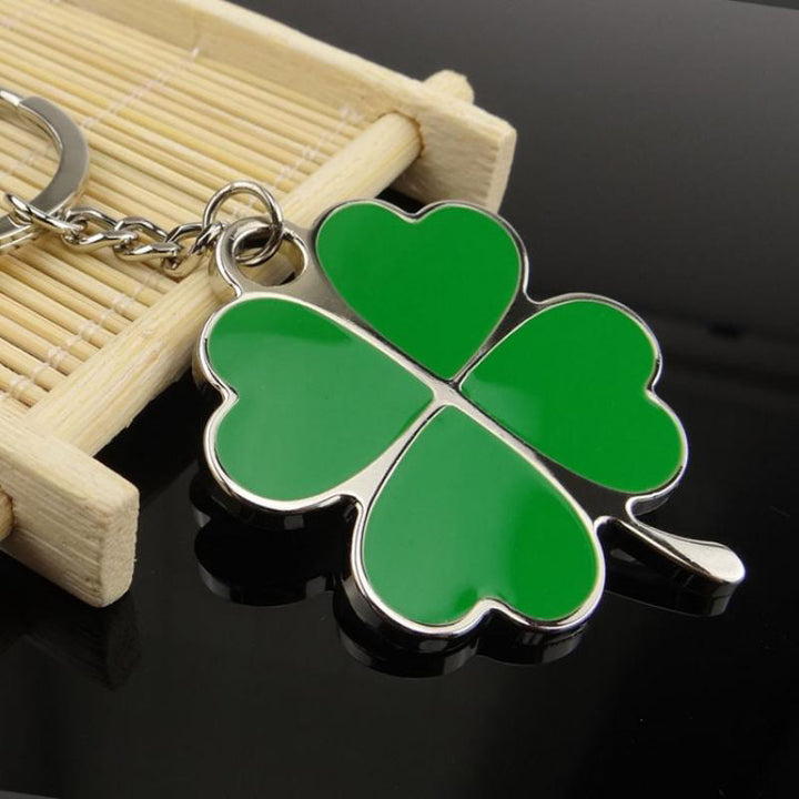 Lucky Four Leaf Clover Keychain Silver Rhodium Green Enamel 4 Leaf Clover Keyring Irish Love Key Chain St Patrick Day Image 3