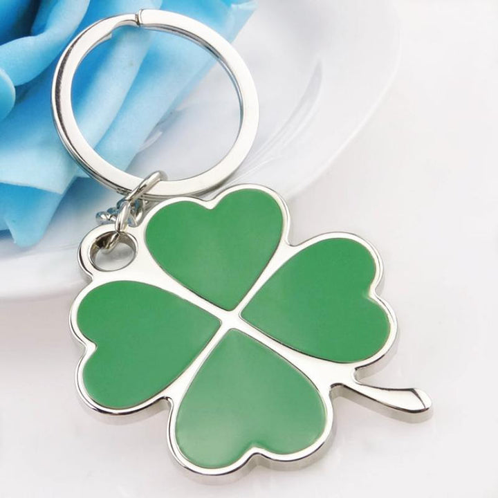 Lucky Four Leaf Clover Keychain Silver Rhodium Green Enamel 4 Leaf Clover Keyring Irish Love Key Chain St Patrick Day Image 4