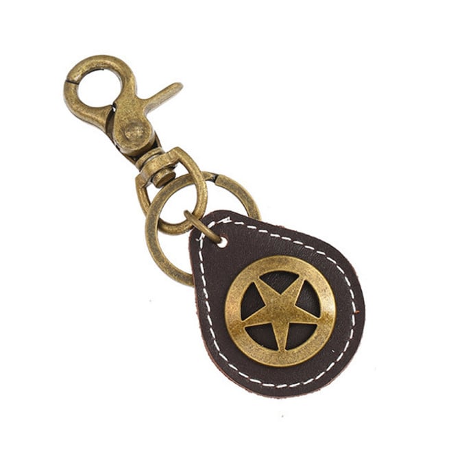 Texas Lone Star Keychain Law Enforcement Badge Key Chain State Police Bronze Lonestar State Keyring Brown Leather Texas Image 1