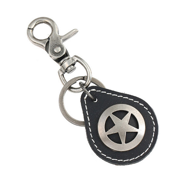 Texas Lone Star Keychain Law Enforcement Badge Key Chain State Police Lonestar State Keyring Black Leather Texas Ranger Image 1
