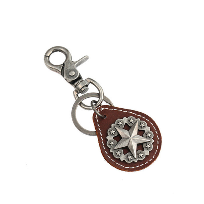 Lone Star Keychain Law Enforcement Badge Key Chain State Police Lone Star State Keyring Brown Leather Texas Ranger Gift Image 1
