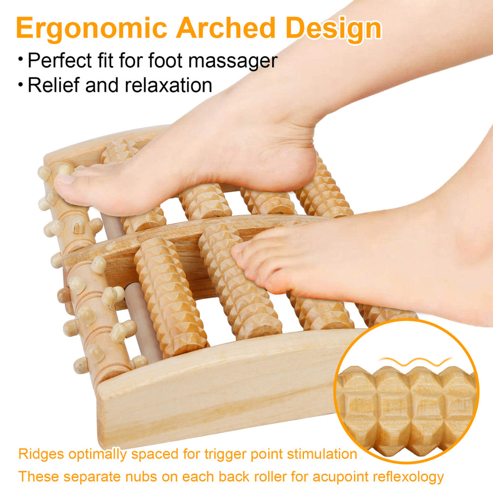 Massage Foot Roller Dual Wooden Stress Relief Roller Acupressure Massage Plantar Relaxation Shiatsu Massage for Foot Leg Image 2