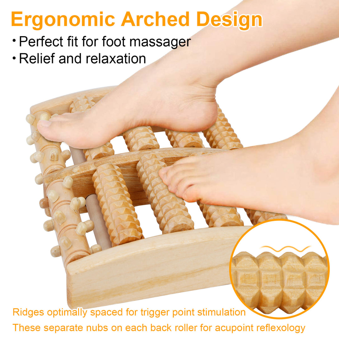 Massage Foot Roller Dual Wooden Stress Relief Roller Acupressure Massage Plantar Relaxation Shiatsu Massage for Foot Leg Image 2