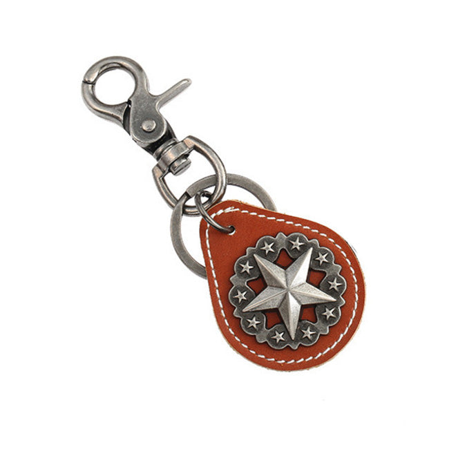Lone Star Keychain Law Enforcement Badge Key Chain State Police Big Lone Star State Keyring Leather Texas Ranger Gift Image 1
