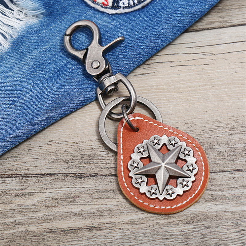 Lone Star Keychain Law Enforcement Badge Key Chain State Police Big Lone Star State Keyring Leather Texas Ranger Gift Image 2