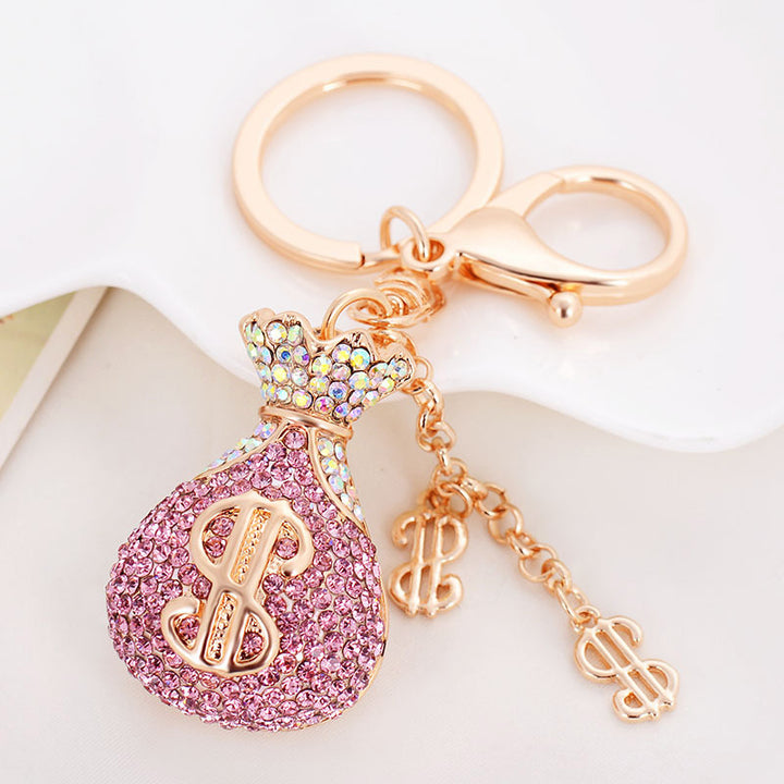 Purple and Clear Rhinestones Money Bags Keychain Charm Car Key Chain with Key Rings for Women Girls Gifts Bag Purse Image 2