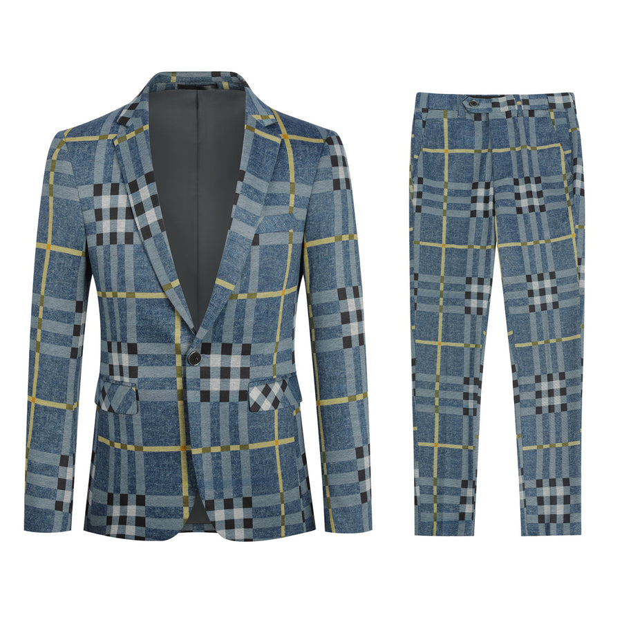 2PCS Men Suit  Retro Plaid Striped Slim Fit Formal Suit For Party One Button Blazer + Pants Image 1