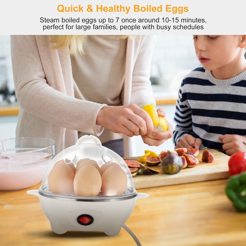 Electric Egg Cooker 7 Capacity Hard Boiled Egg Maker Stainless Steel White 350W Image 2