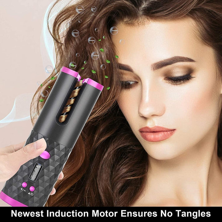Cordless Automatic Hair Curler Portable Wireless Curling Iron Wand With Lcd Display Image 2