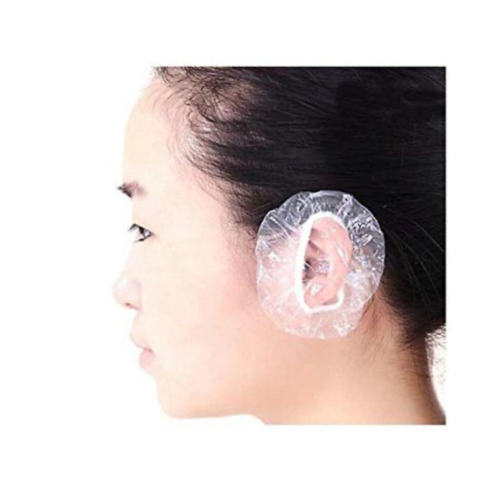 100pcs Disposable Waterproof Transparent Ear Cover Plastic Ear Protector Earmuffs Image 1