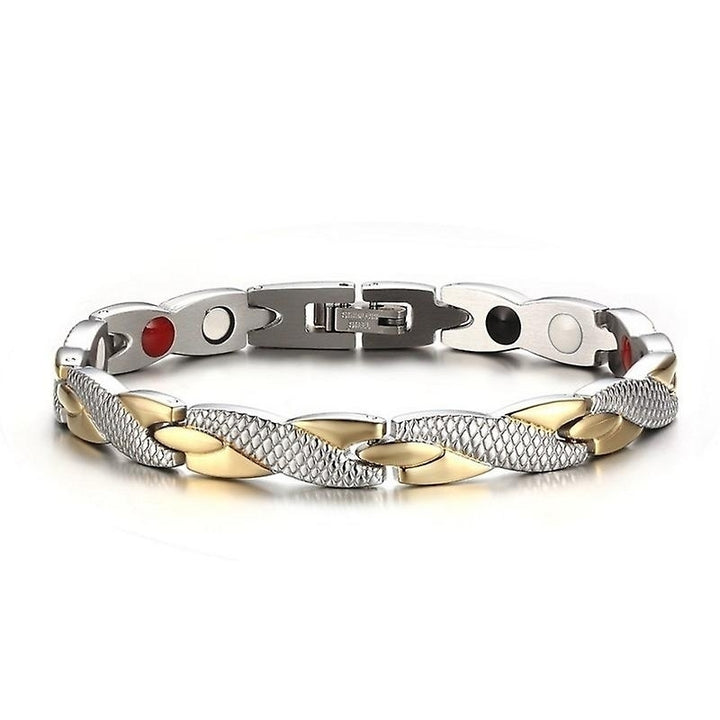 Magnetic Therapy Bracelet Elegant Steel Bracelet Jewelry Therapeutic Sliver And Gold Plated Image 1