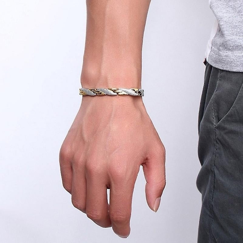 Magnetic Therapy Bracelet Elegant Steel Bracelet Jewelry Therapeutic Sliver And Gold Plated Image 3