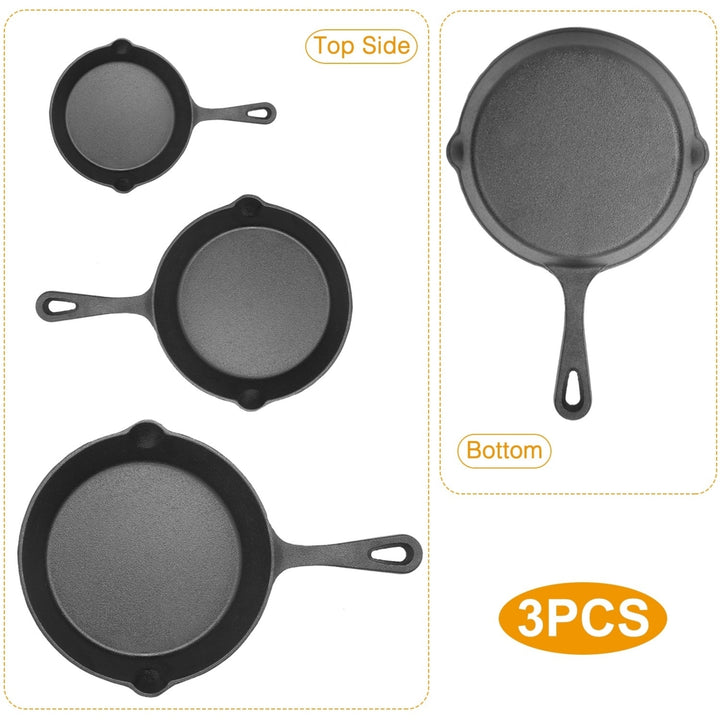 3Pcs Pre-Seasoned Cast Iron Skillet Set Non-Stick Oven Image 2