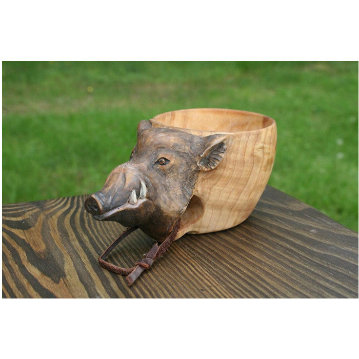 Hand Carved Wooden Mug Animals Head Image Cup For Travelers Outdoor Camping Image 1