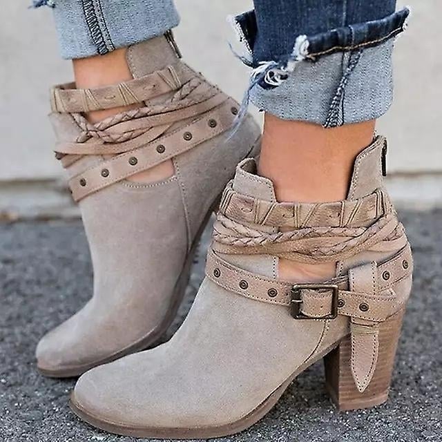 Women High Heels Boots Buckle Strap Ankle Shoes Winter Autumn Casual Chunky Heels Boots Image 1