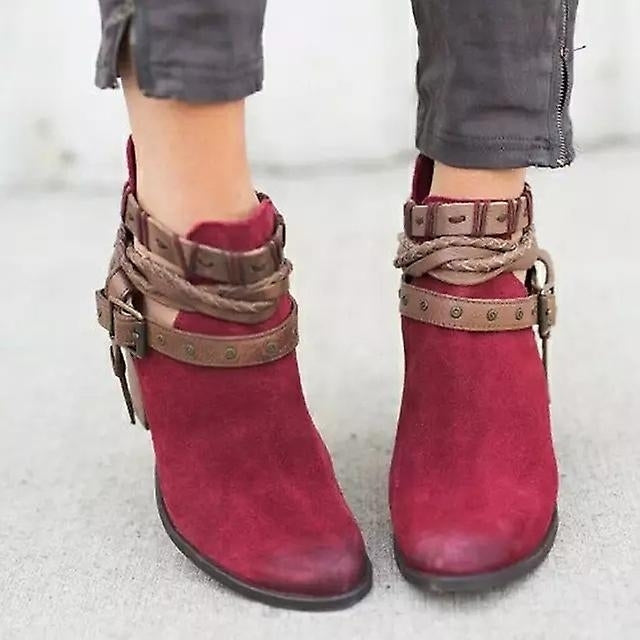 Women High Heels Boots Buckle Strap Ankle Shoes Winter Autumn Casual Chunky Heels Boots Image 4