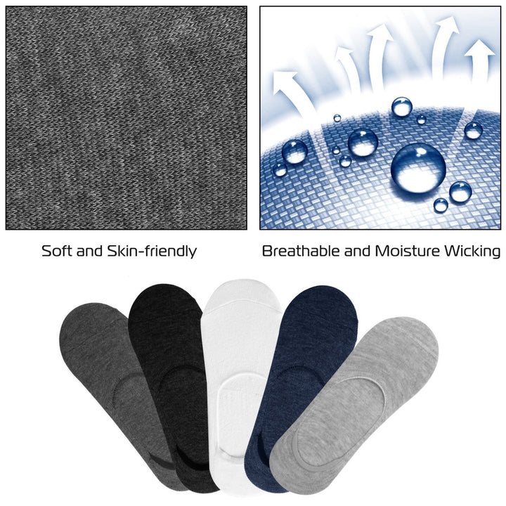 5 Pairs No Show Socks Cotton Breathable Non-Slip Low Cut Invisible Socks Size 5.5-9.5 Image 3