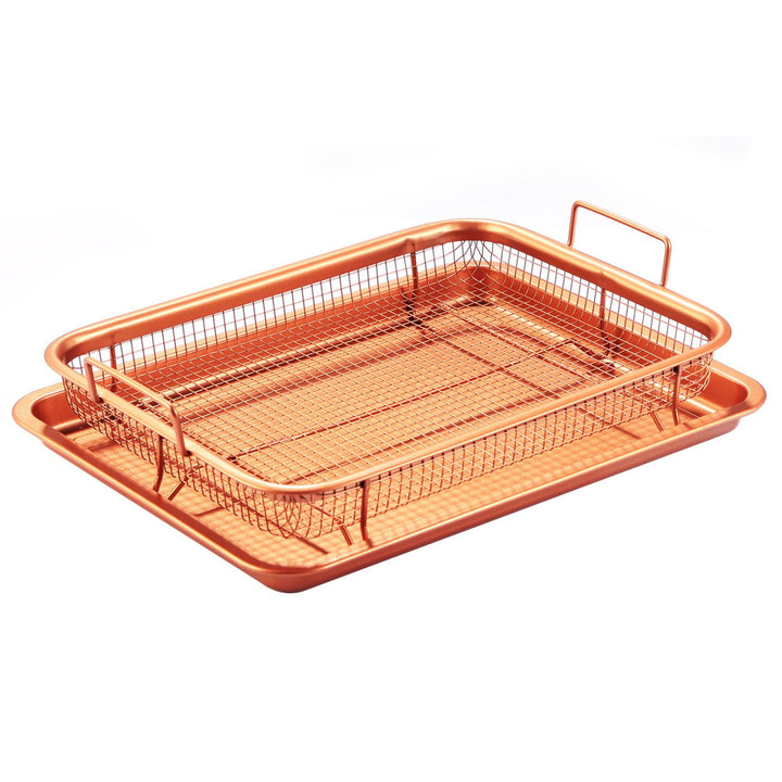 Crisper Tray Set Non Stick Cookie Sheet Air Fry Pan Grill Basket Copper Iron Image 1