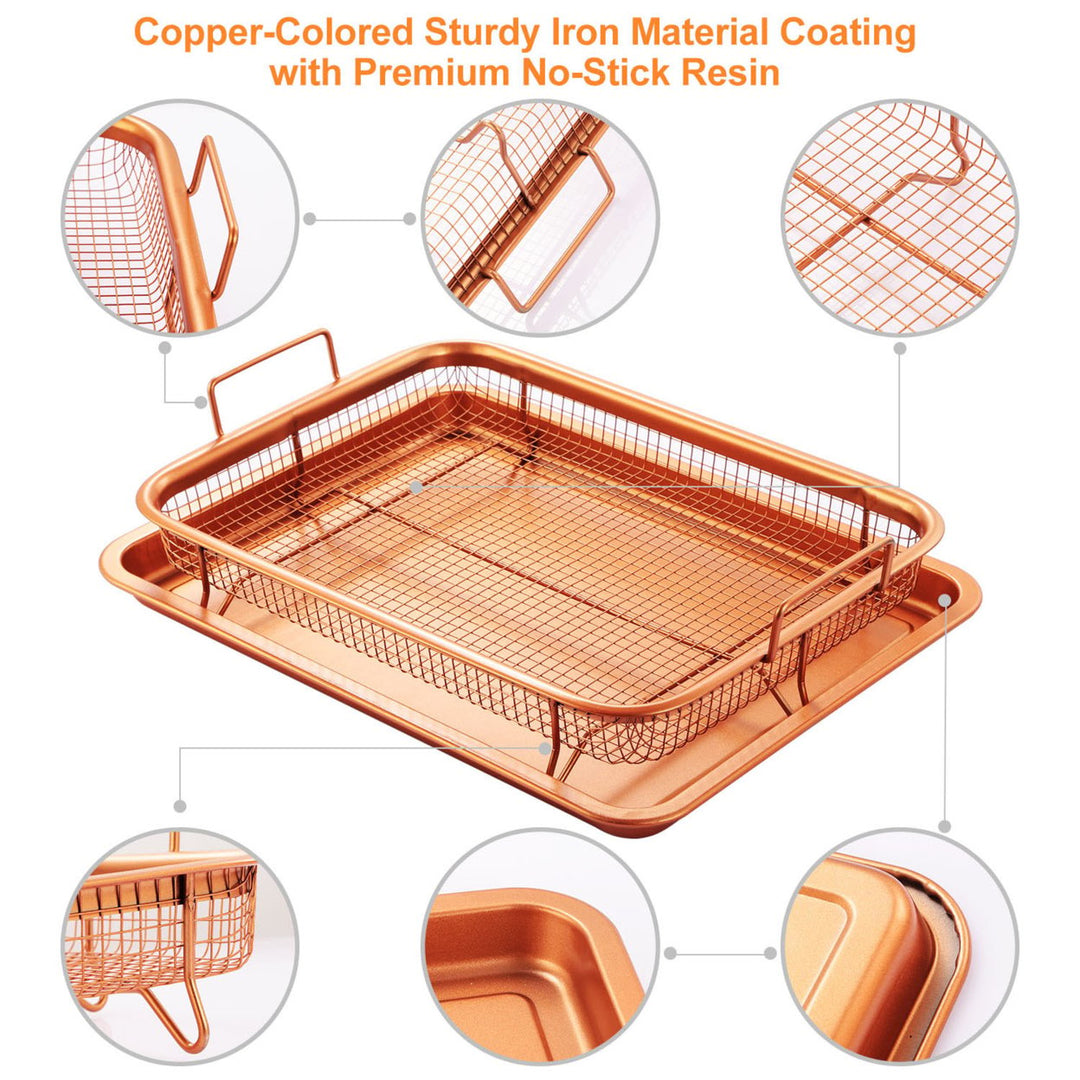 Crisper Tray Set Non Stick Cookie Sheet Air Fry Pan Grill Basket Copper Iron Image 4