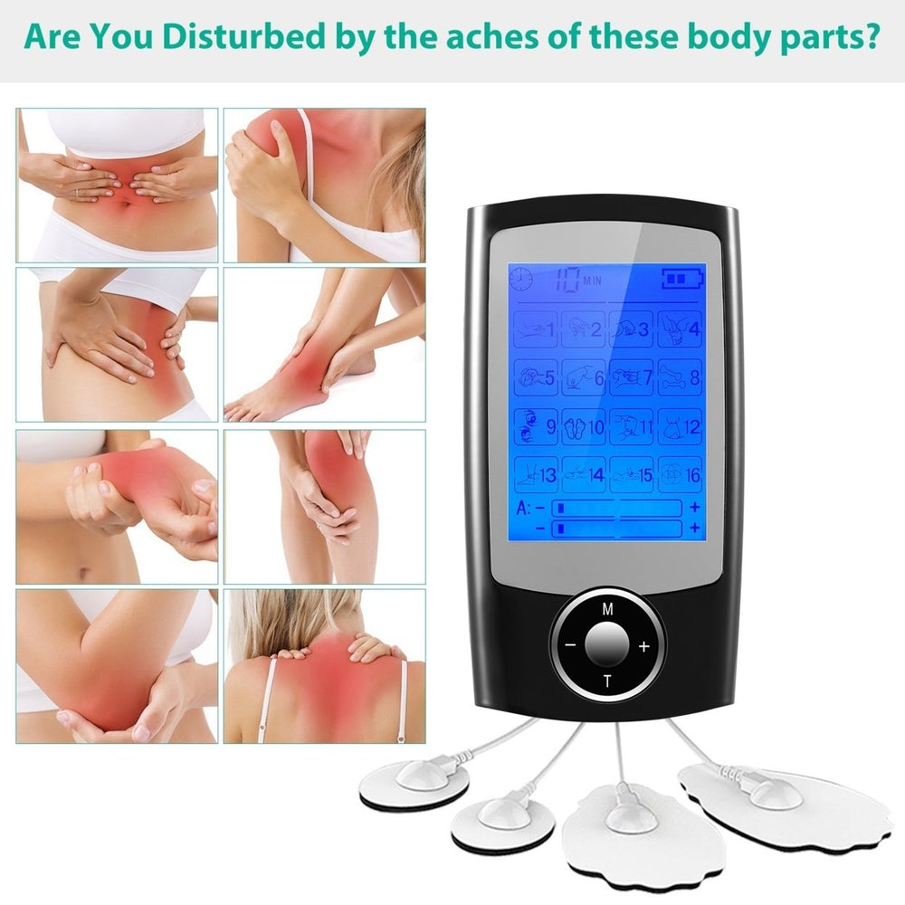 Rechargeable Tens Unit Machine Impulse Massager 16 Modes Rechargeable Black Image 2