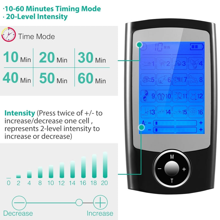 Rechargeable Tens Unit Machine Impulse Massager 16 Modes Rechargeable Black Image 4