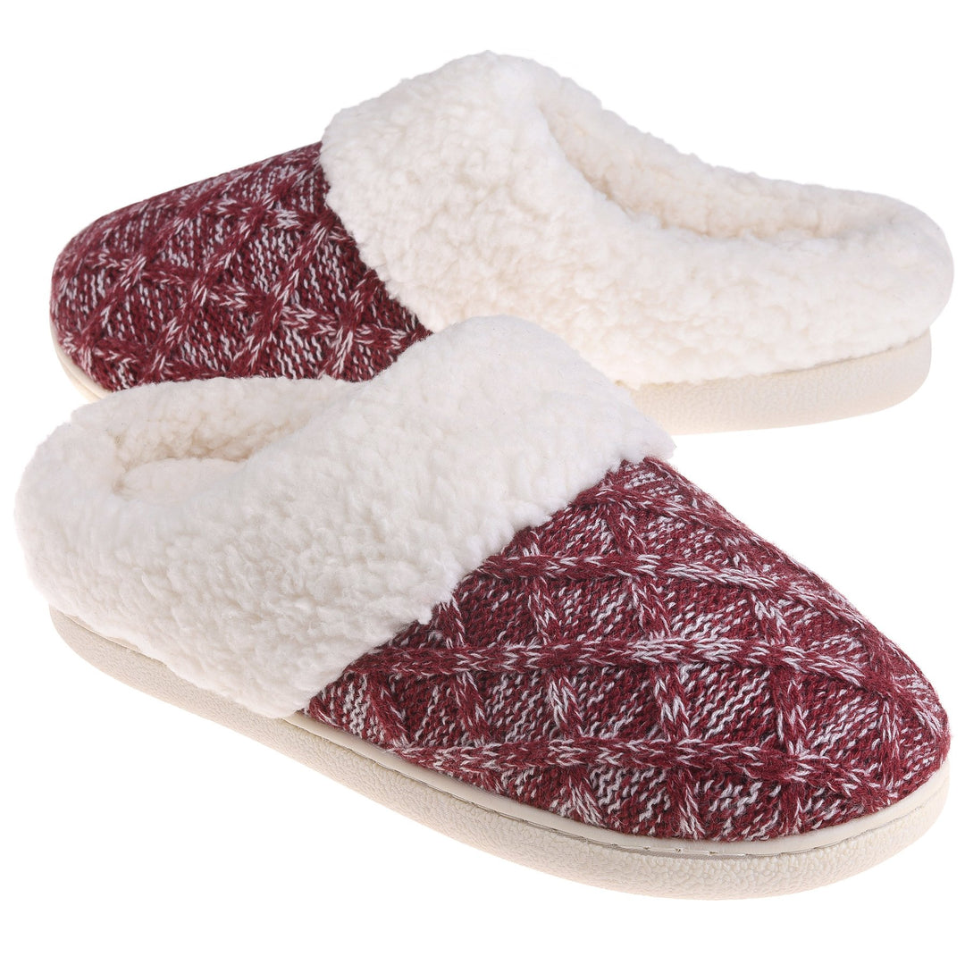 Womens Fuzzy Slippers Memory Foam Slip-On Shoes Indoor Outdoor Anti-Slip Sole Image 1