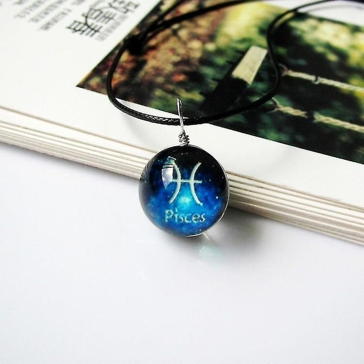 12 Zodiac Sign Luminous Glass Ball Pendant Constellations Necklace Glows In The Dark Image 2