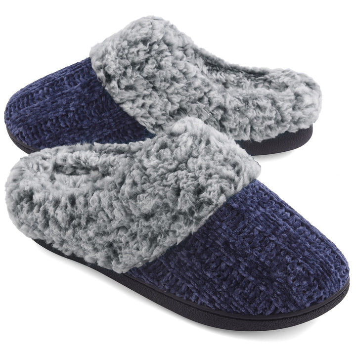 Womens Slippers Chenille Knit Slip-on Soft House Shoes Memory Foam Indoor Outdoor Image 1