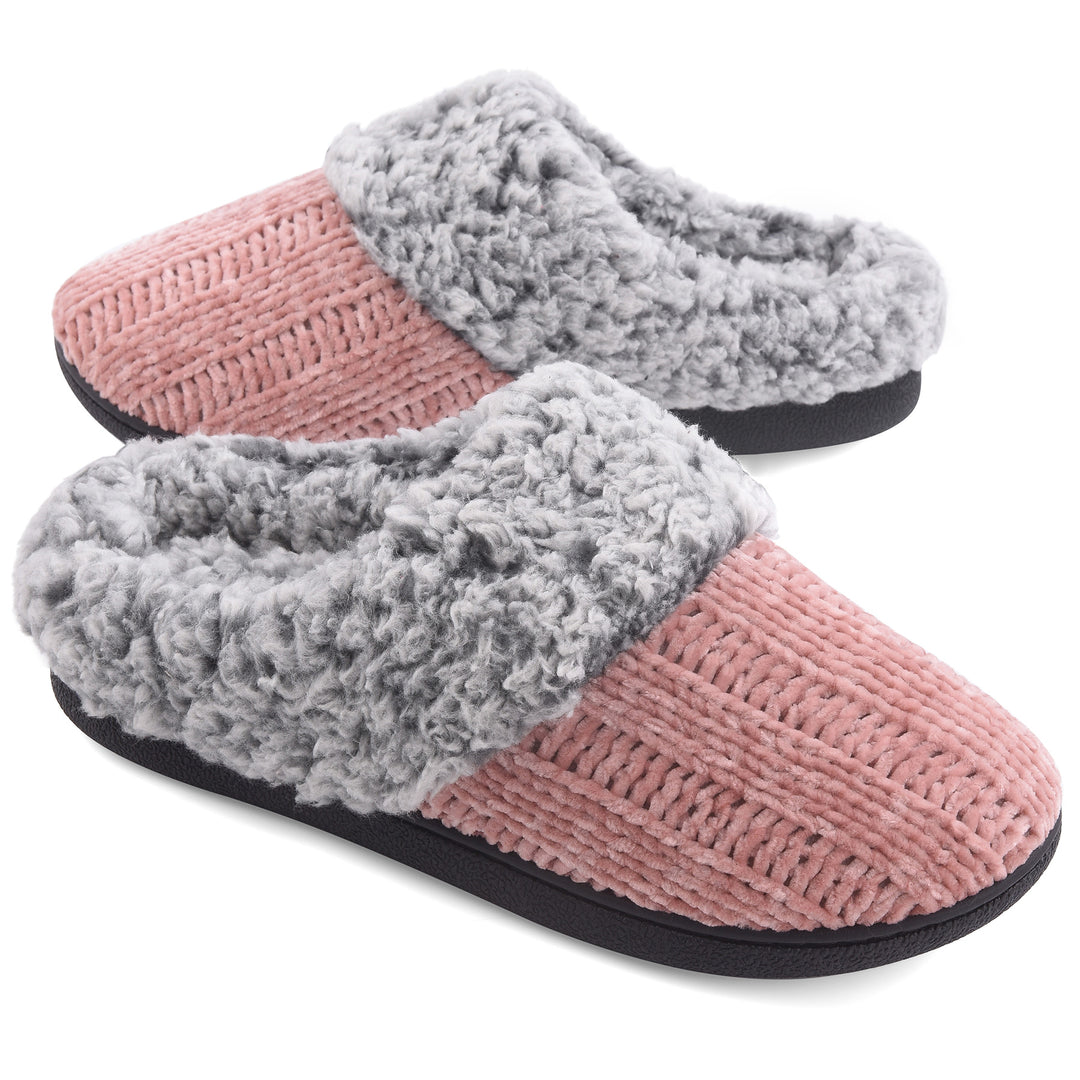 Womens Slippers Chenille Knit Slip-on Soft House Shoes Memory Foam Indoor Outdoor Image 3