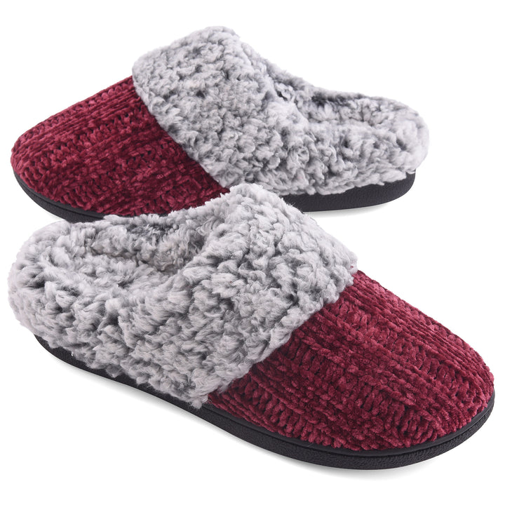Womens Slippers Chenille Knit Slip-on Soft House Shoes Memory Foam Indoor Outdoor Image 1